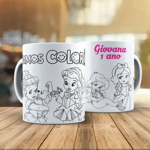 Caneca para Colorir Baby Princesas