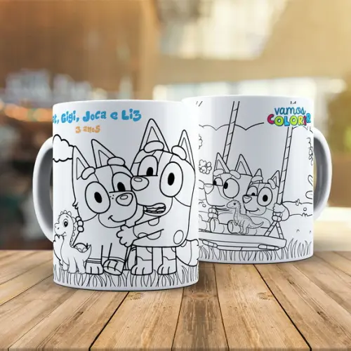 Caneca para Colorir Bluey