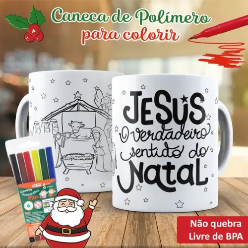 Caneca para Colorir com Canetinhas Natal Jesus Prazo Menor