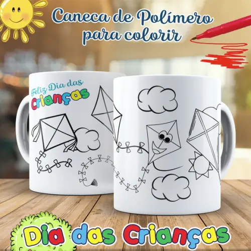 Caneca para Colorir Dia das Crianças Pipa