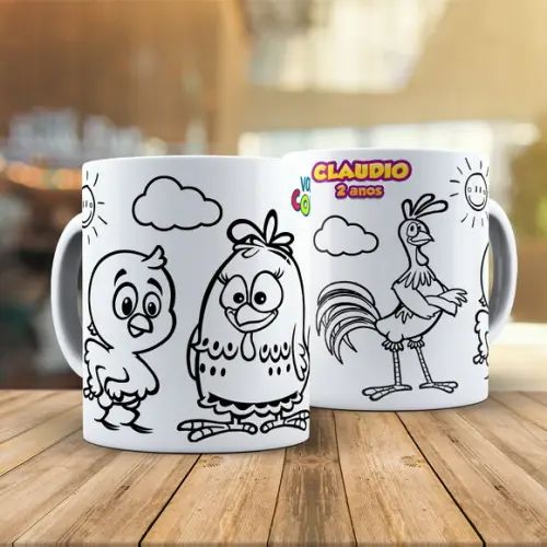 Caneca para Colorir Galinha Pintadinha