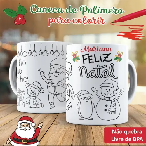 Caneca para Colorir Feliz Natal