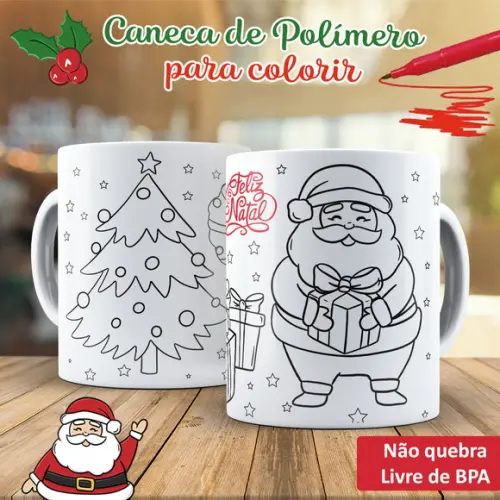 Caneca para Colorir Natal Papai Noel