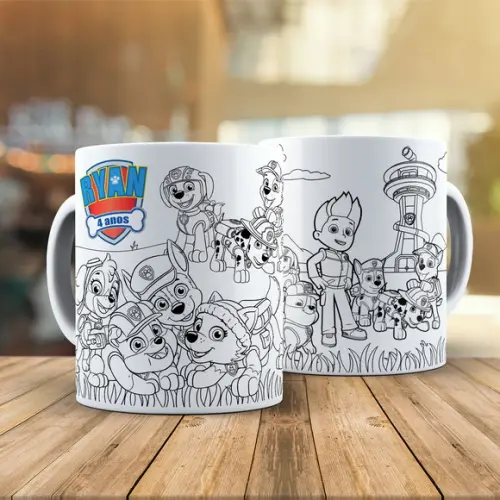 Caneca para Colorir Patrulha Canina