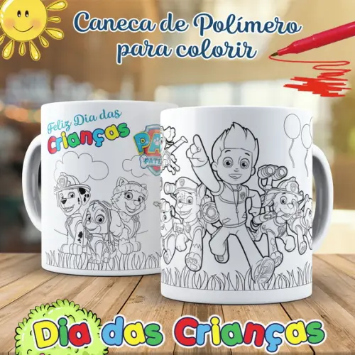 Caneca para Colorir Patrulha Canina