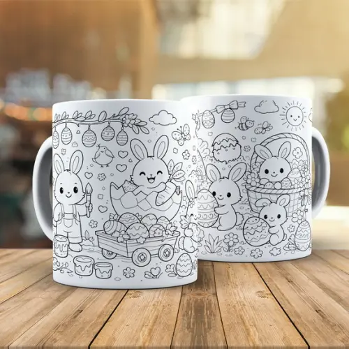 Caneca para Colorir Páscoa Coelhinhos