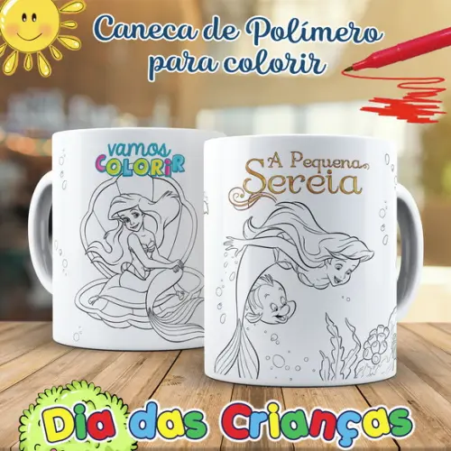 Caneca para Colorir Pequena Sereia