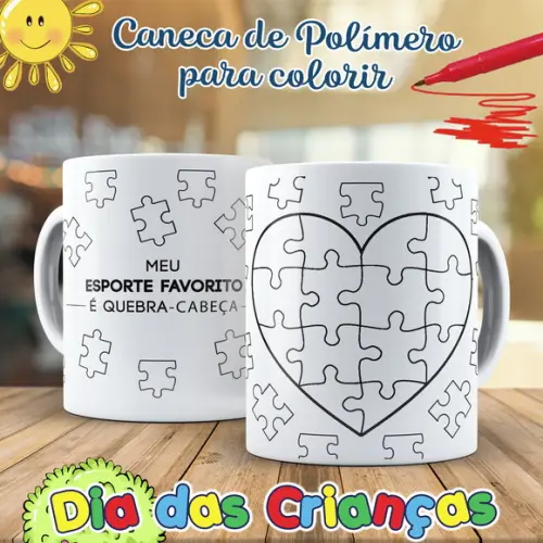 Caneca para Colorir Quebra Cabeça