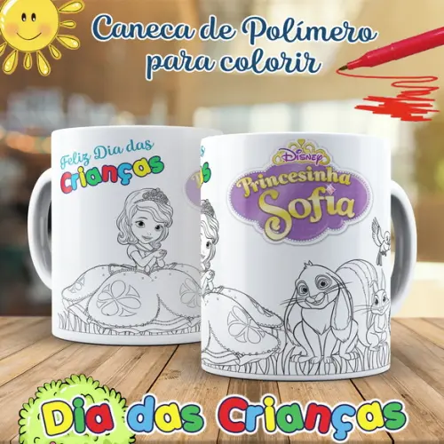 Caneca para Colorir Princesa Sofia