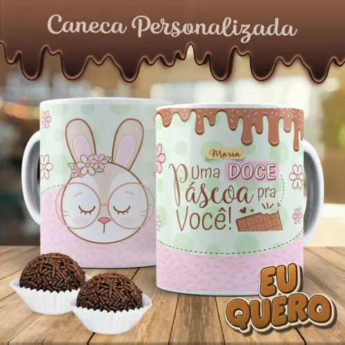Caneca Personalizada Páscoa Coelhinho de Óculos