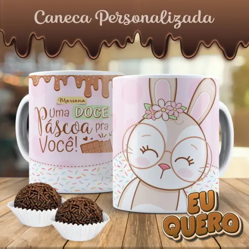 Caneca Personalizada Páscoa Coelhinho Cute Rosa