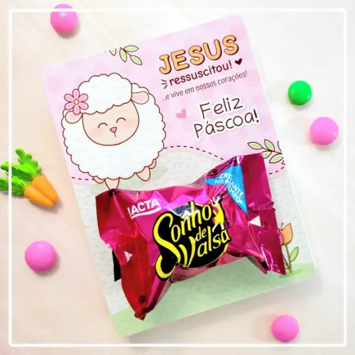 Cartão com Bombom Páscoa Jesus Ressurreição