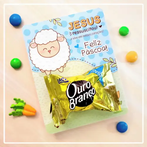 Cartão com Bombom Páscoa Jesus Ressurreição