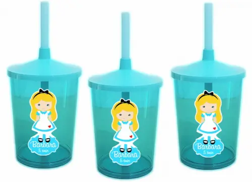 Copo Com Canudo Alice Nos País Das Maravilhas