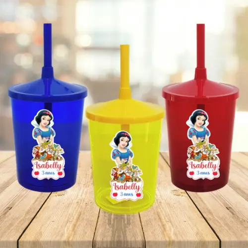 Copo com Canudo Branca de Neve e os Sete Anões