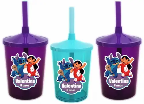 Copo com Canudo Lilo e Stich