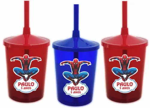 Copo Com Canudo Homem Aranha