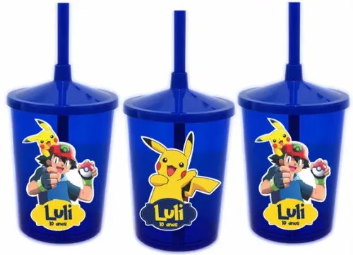 Copo com Canudo Pokemon