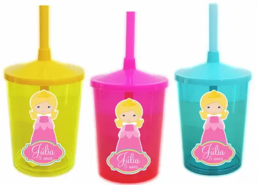 Copo com Canudo Shake Aurora Bela Adormecida
