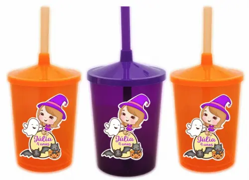 Copo Com Canudo Shake Halloween Bruxinha
