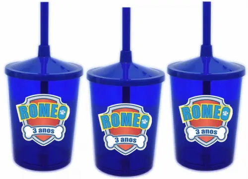 Copo com Canudo Shake Logo Patrulha Canina