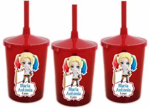 Copo com Canudo Shake Twister Arlequina