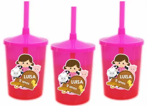 Copo com Canudo Shake Twister Fazendinha Rosa