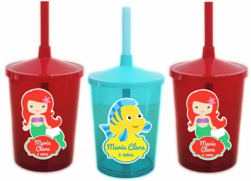Copo com Canudo Shake Twister Pequena Sereia