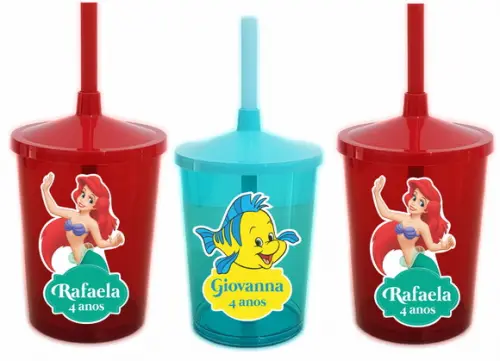 Copo Com Canudo Shake Twister Pequena Sereia