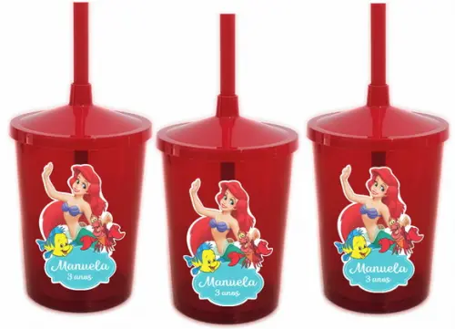 Copo com Canudo Shake Twister Pequena Sereia