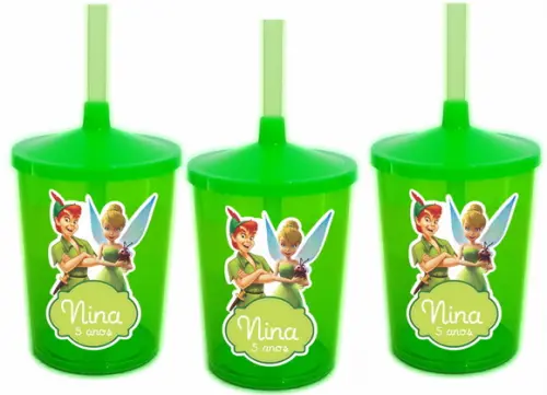 Copo Com Canudo Shake Twister Peter Pan E Tinker Bell
