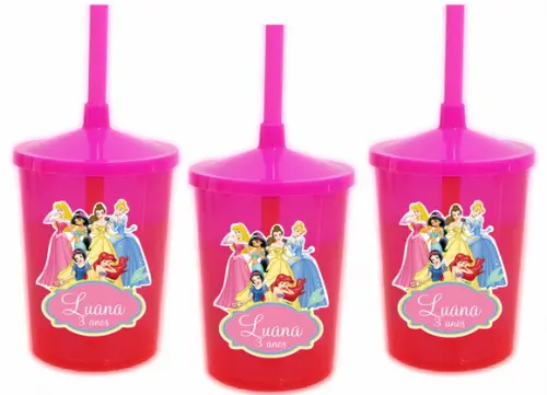 Copo com Canudo Shake Twister Princesas