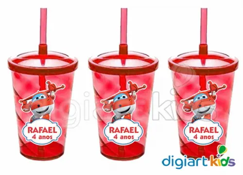 Copo com Canudo Shake Twister Super Wings