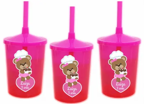 Copo com Canudo Shake Twister Ursinha Confeiteira