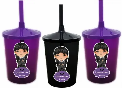 Copo com Canudo Wandinha Cute