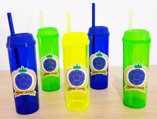Copo Long Drink com Tampa e Canudo Copa Brasil Futebol
