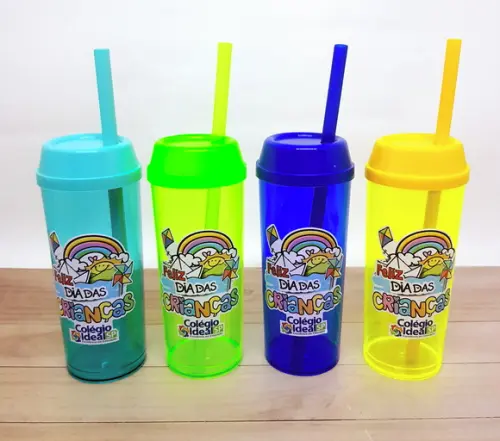 Copo Long Drink com Tampa e Canudo Dia das Crianças 350ml