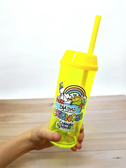 Copo Long Drink com Tampa e Canudo Dia das Crianças 350ml