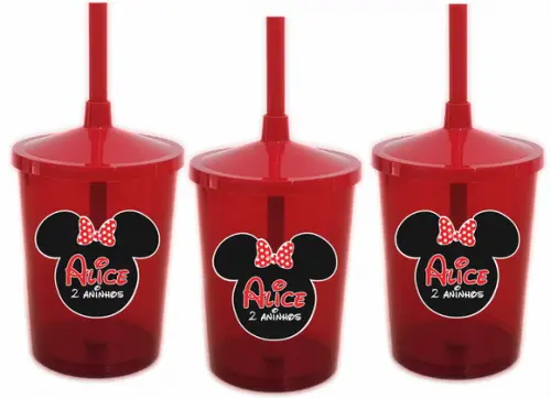 Copo Shake com Canudo Cabeça Minnie Vermelha