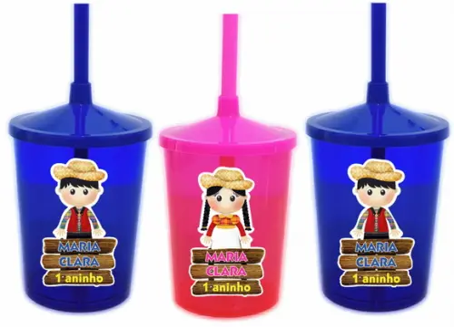 Copo Shake com Canudo Festa Junina