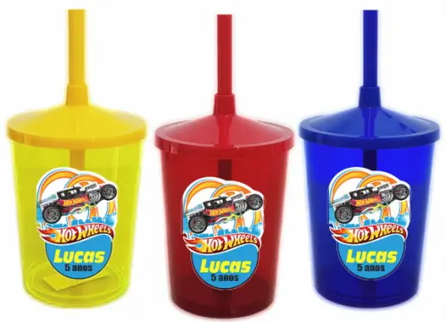 Copo Shake com Canudo Hot Wheels
