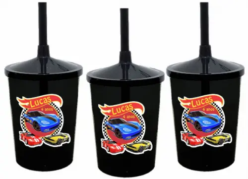 Copo Shake com Canudo Hot Wheels