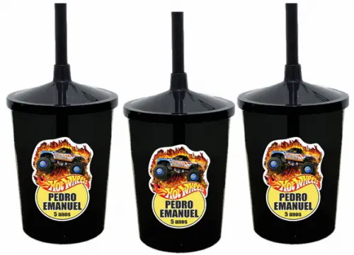 Copo Shake com Canudo Hot Wheels