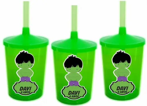 Copo Shake com Canudo Hulk