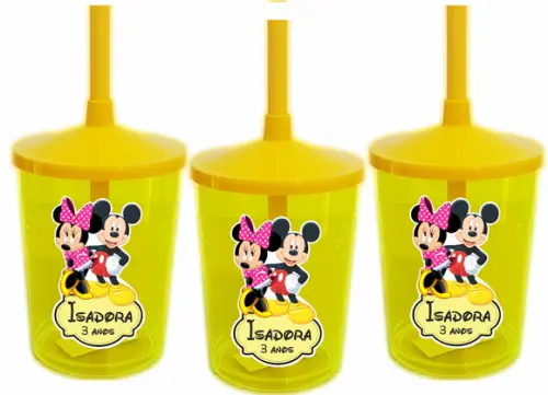 Copo Shake com Canudo Mickey e Minnie