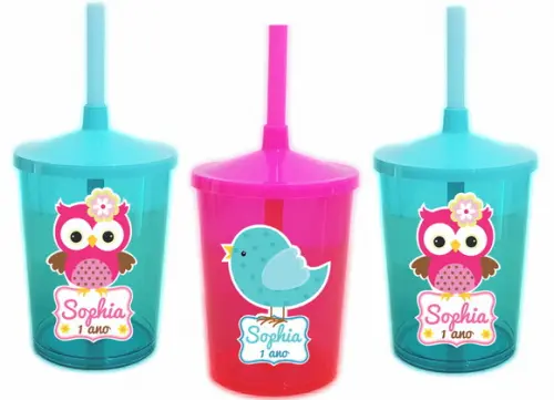 Copo Shake Twister Corujinha e Passarinho