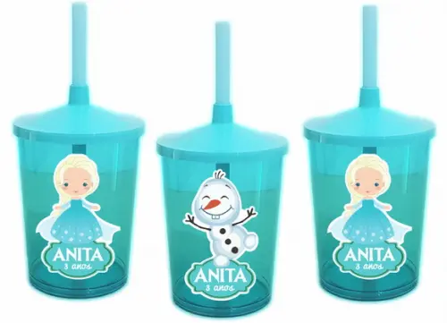 Copo Twister Shake Com Canudo Frozen Cute