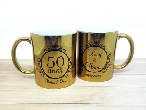 Dupla De Canecas Cromadas Douradas Bodas De Ouro