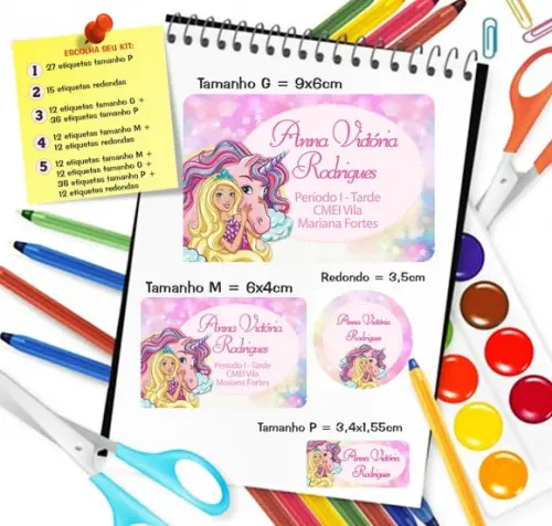 Etiqueta Escolar Barbie Unicórnio