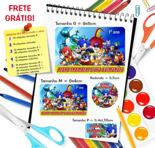 Etiqueta Escolar Sonic Kit Personalizado